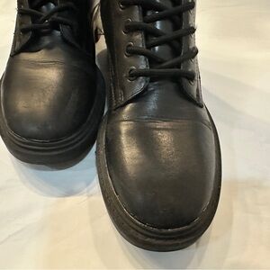 Women's Black Leather Combat Boots - Lace-Up Moto Style